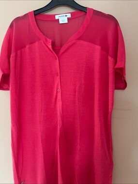 Lacoste Women's Fuchsia Short-Sleeve Button Henley Blouse